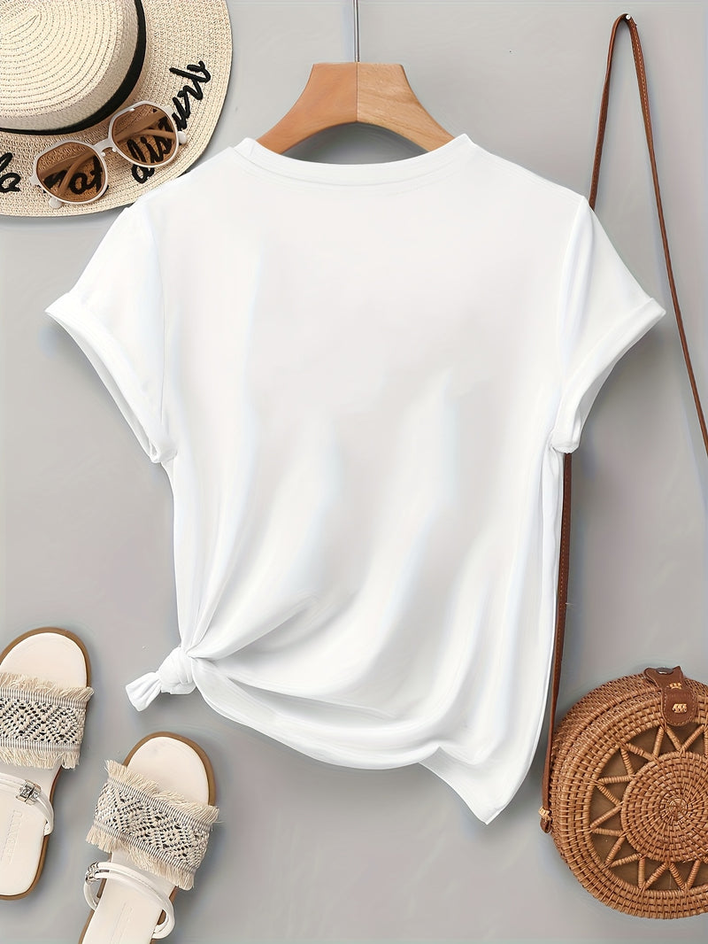Women’s Artistic Patterned Print, Elegant Round Neck Short-Sleeve.