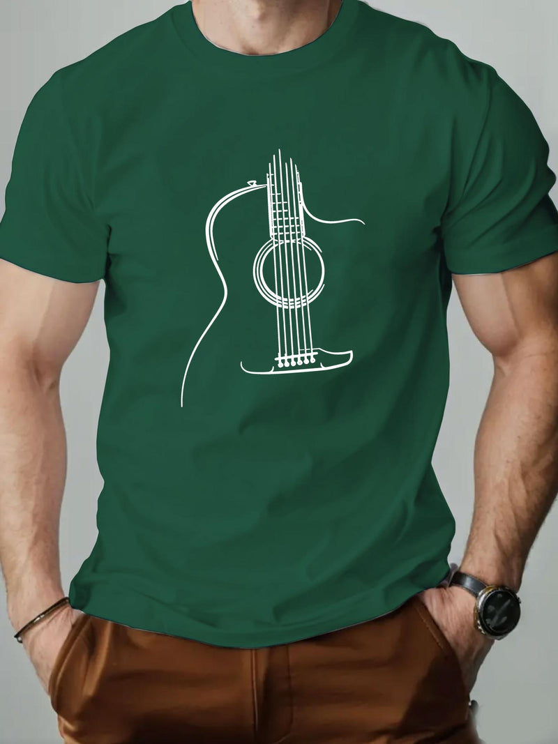 Men's Guitar Graphic Summer Casual Crew Neck Short Sleeve T-Shirt.