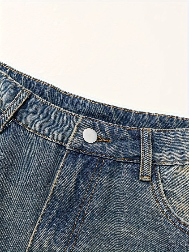 Men's Black Wide-Leg Loose-Fitting Jeans That Drag on The Ground.