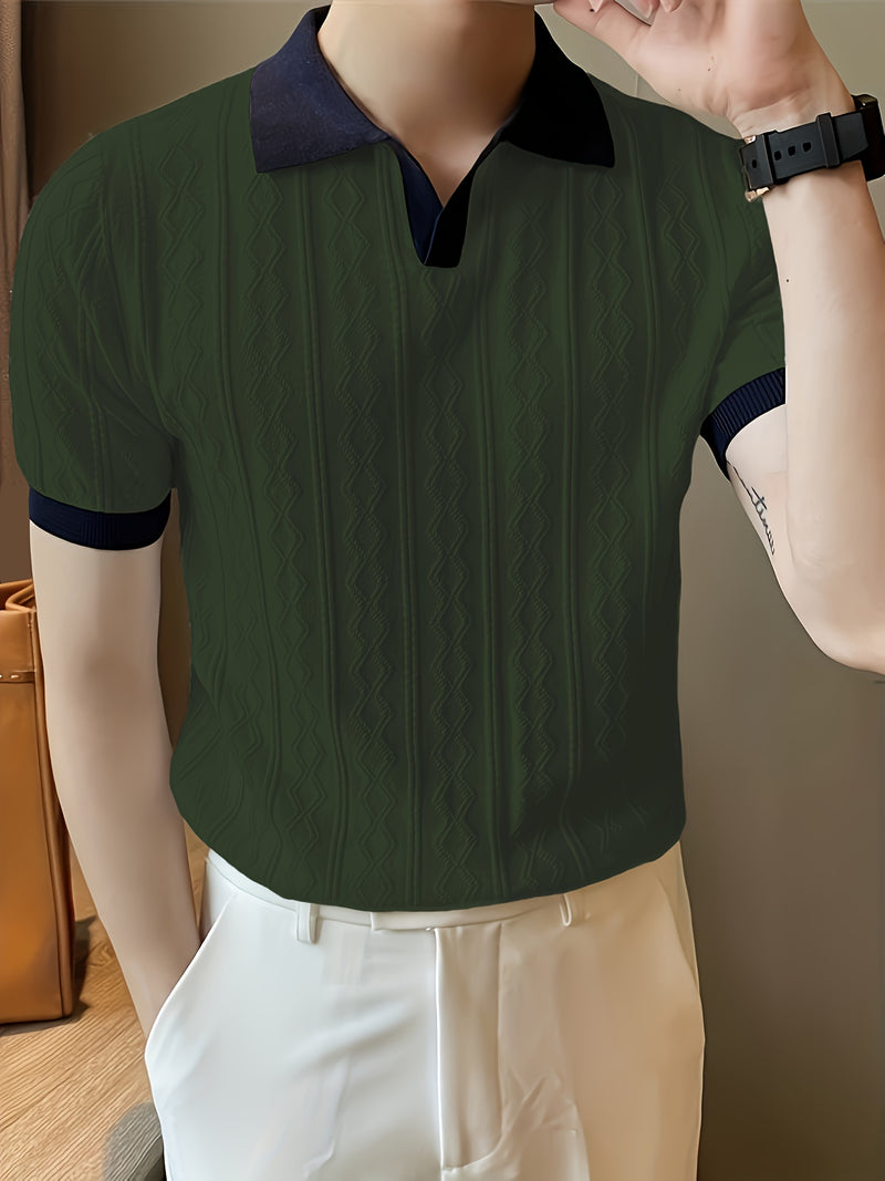 Men's Knit Casual T-Shirt, Fashionable Contrast Color Design.