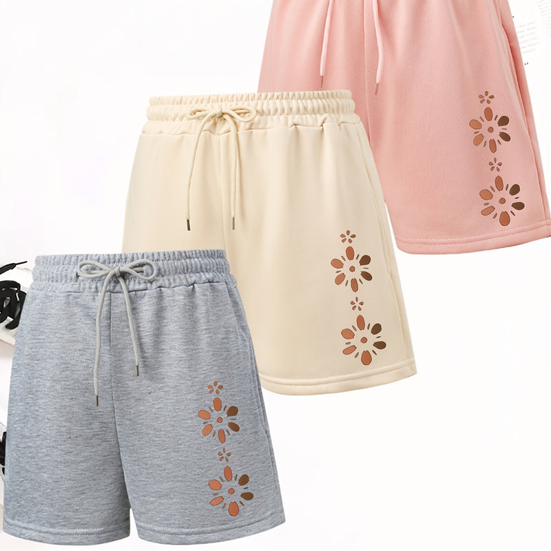 3pcs Women's Elegant Casual Jogger Shorts - Geometric Print.