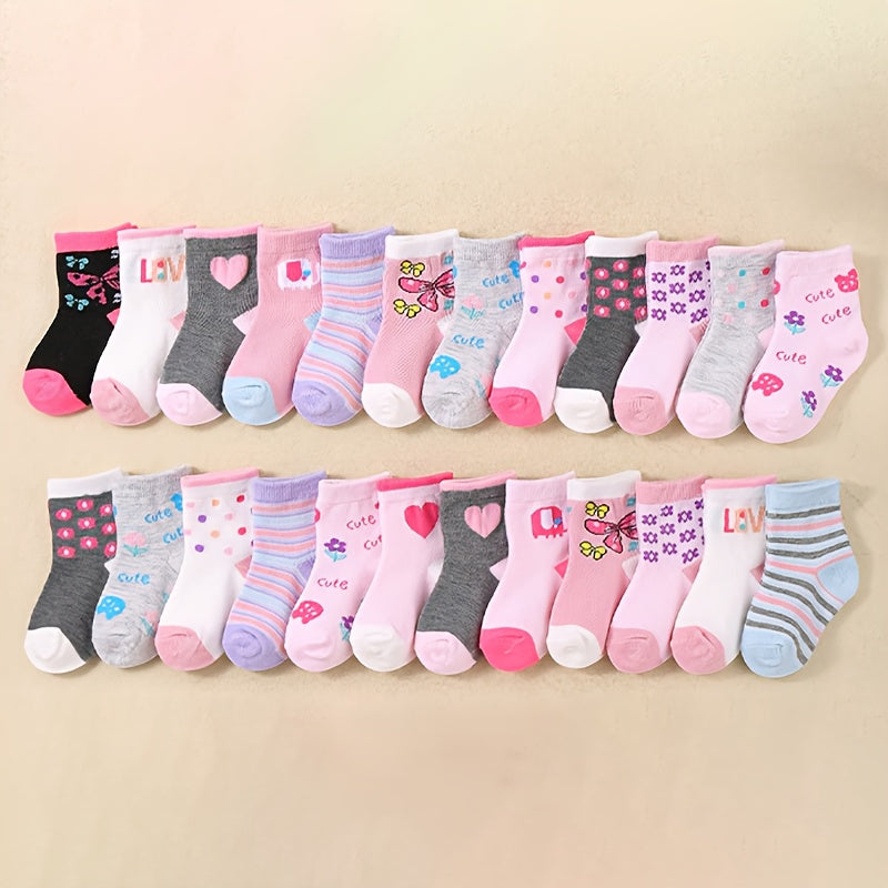 20 Pairs Toddler Socks Polyester Princess Socks for Baby Girls.
