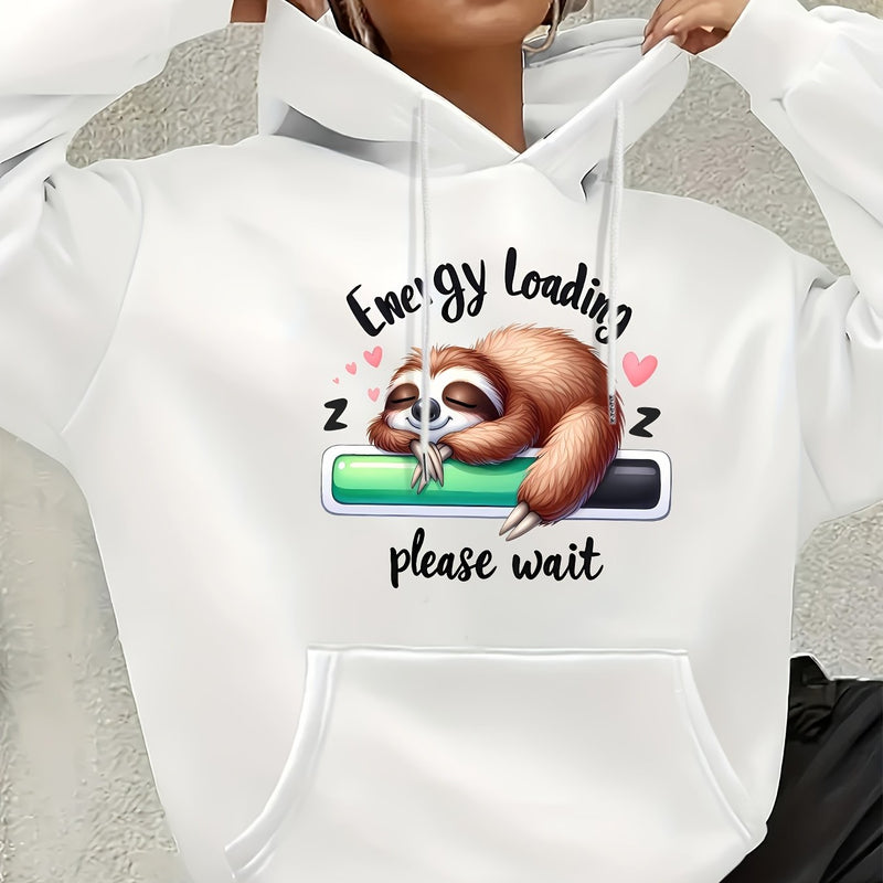 Women's Cute Sloth & Letter Print Hoodie.