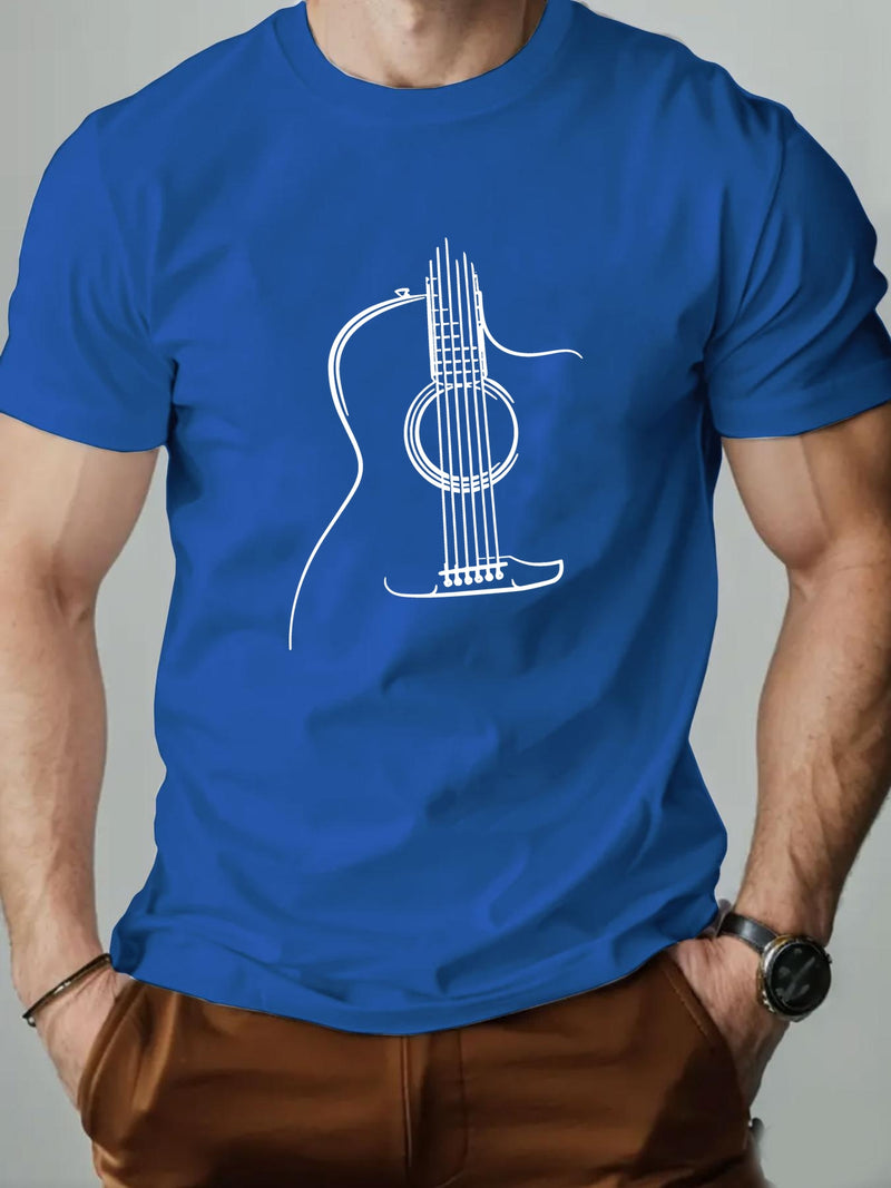 Men's Guitar Graphic Summer Casual Crew Neck Short Sleeve T-Shirt.