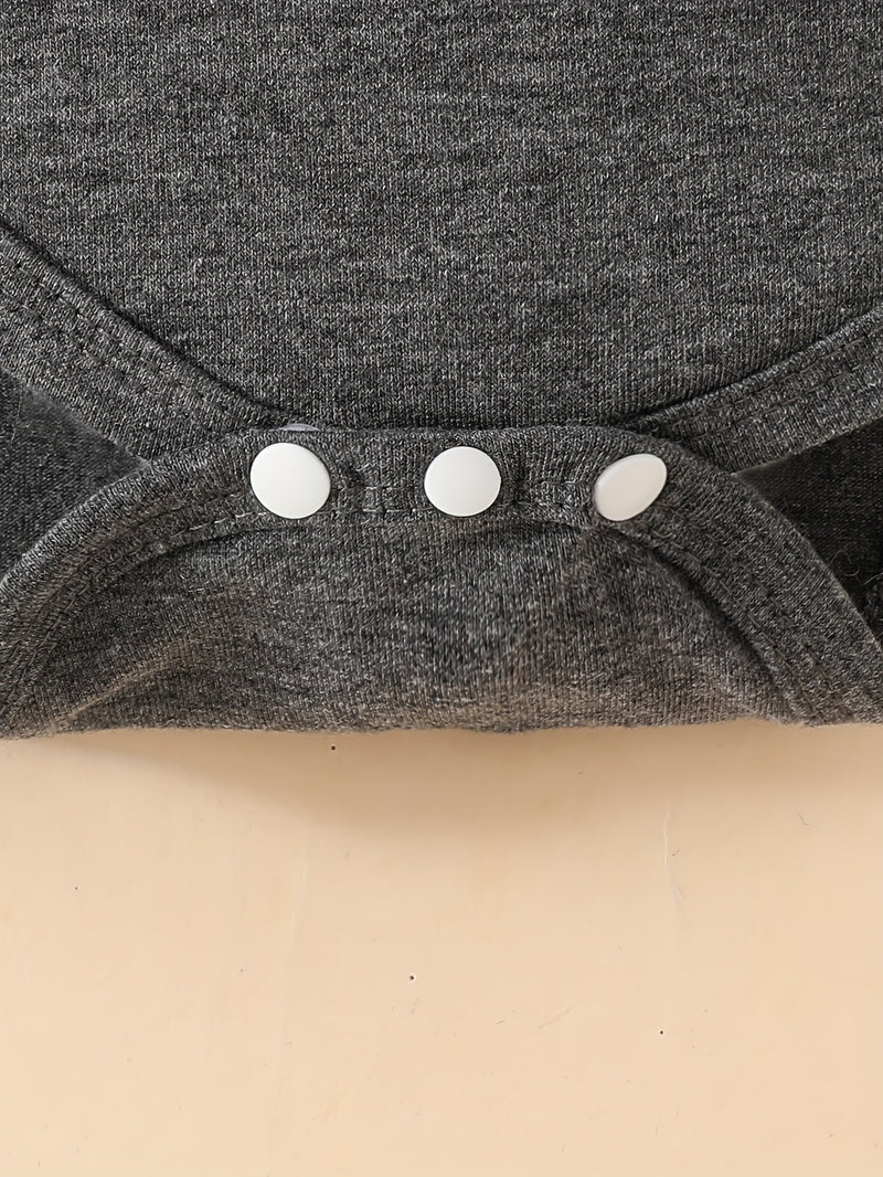 Long-sleeve Letter Print Romper + Striped Pants + Hat Three-piece Set.