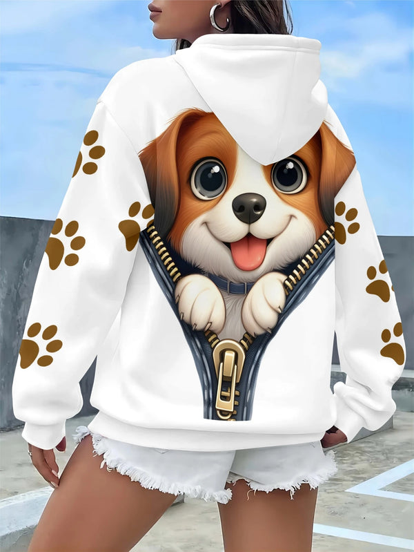 Women's Cartoon Dog Graphic Print Hoodie.