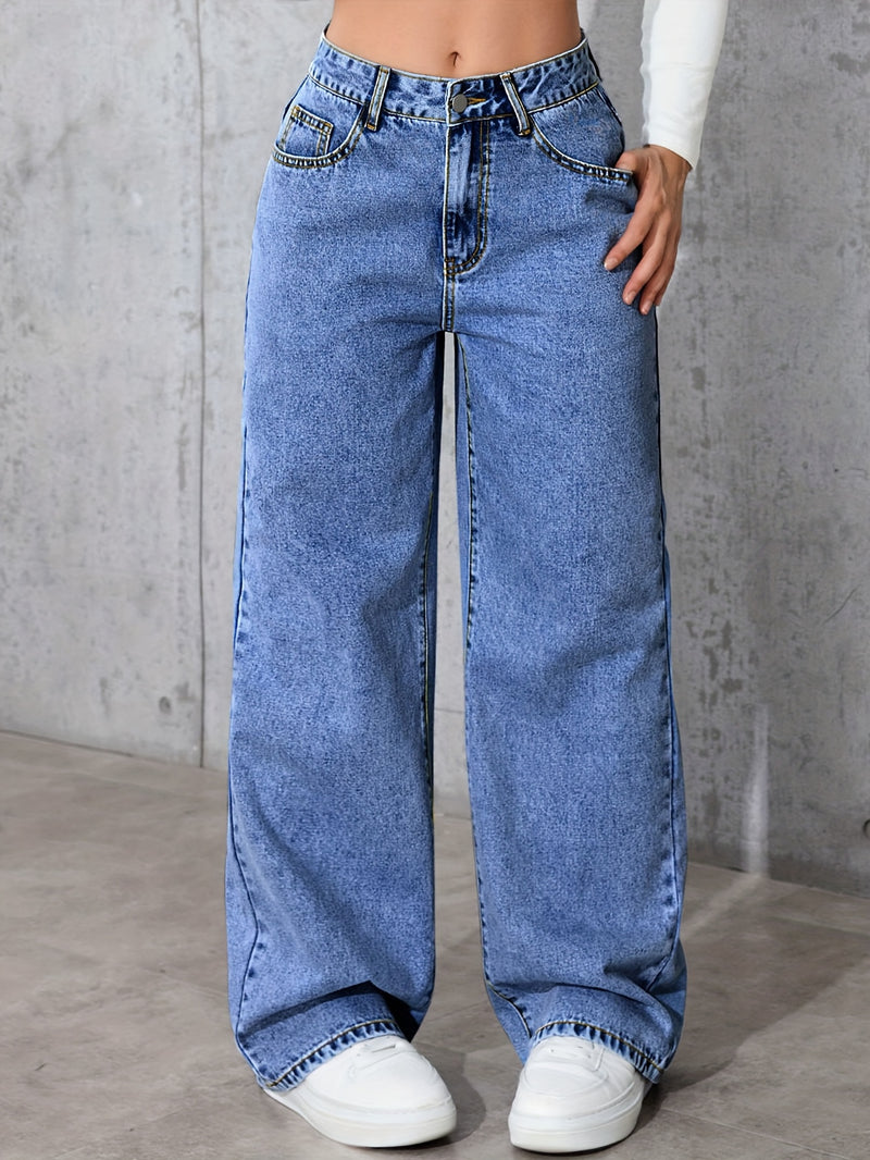 Women's High-Waisted Minimalist Versatile Vintage Wide-Leg Jeans.