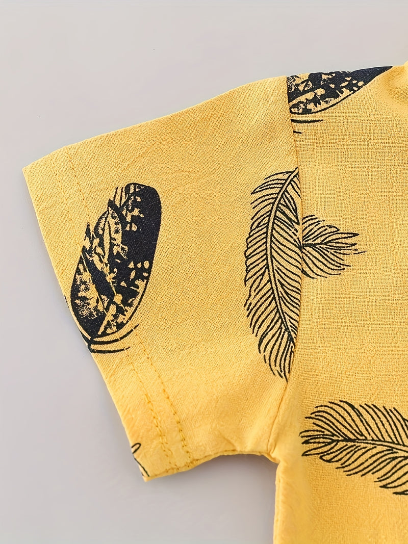 Youngsters Summer Feather Print Short Sleeve Shirt & Shorts Set.