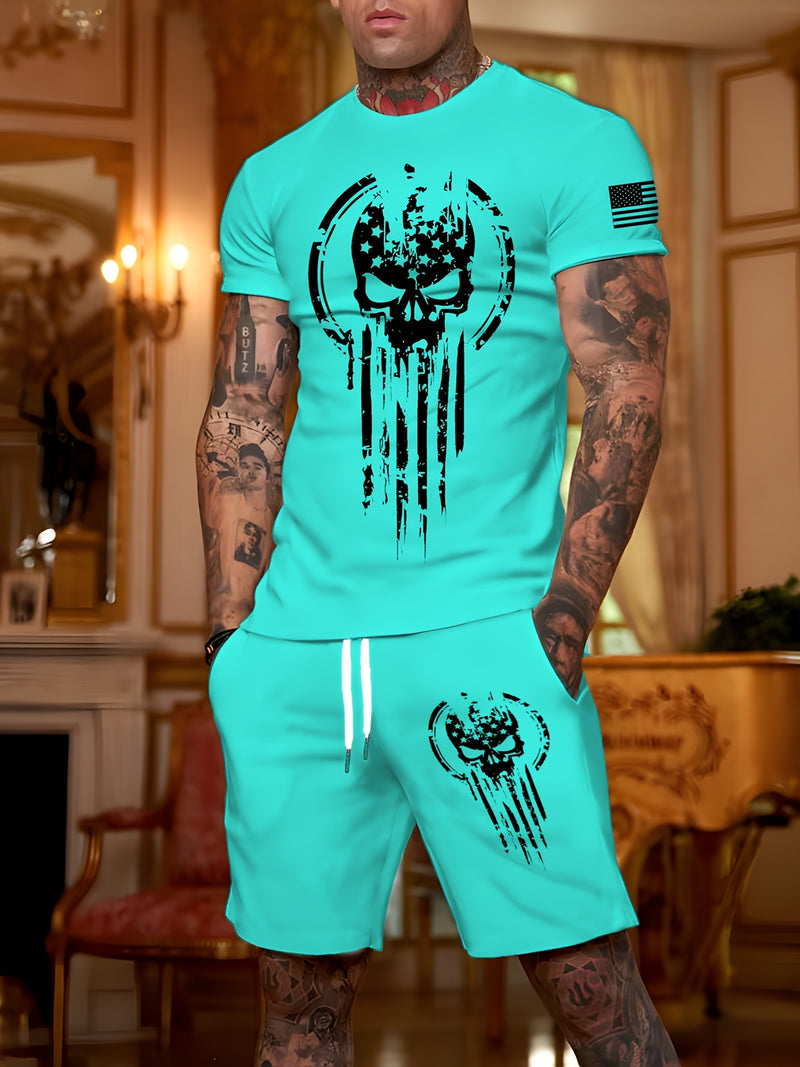 2pcs Men's Casual Fashion Set, Round Neck Short Sleeve T-Shirt.