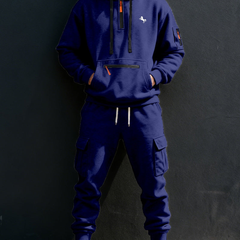Men's Halloween Paris Letter Print Hoodie & Drawstring Cargo Jogger.