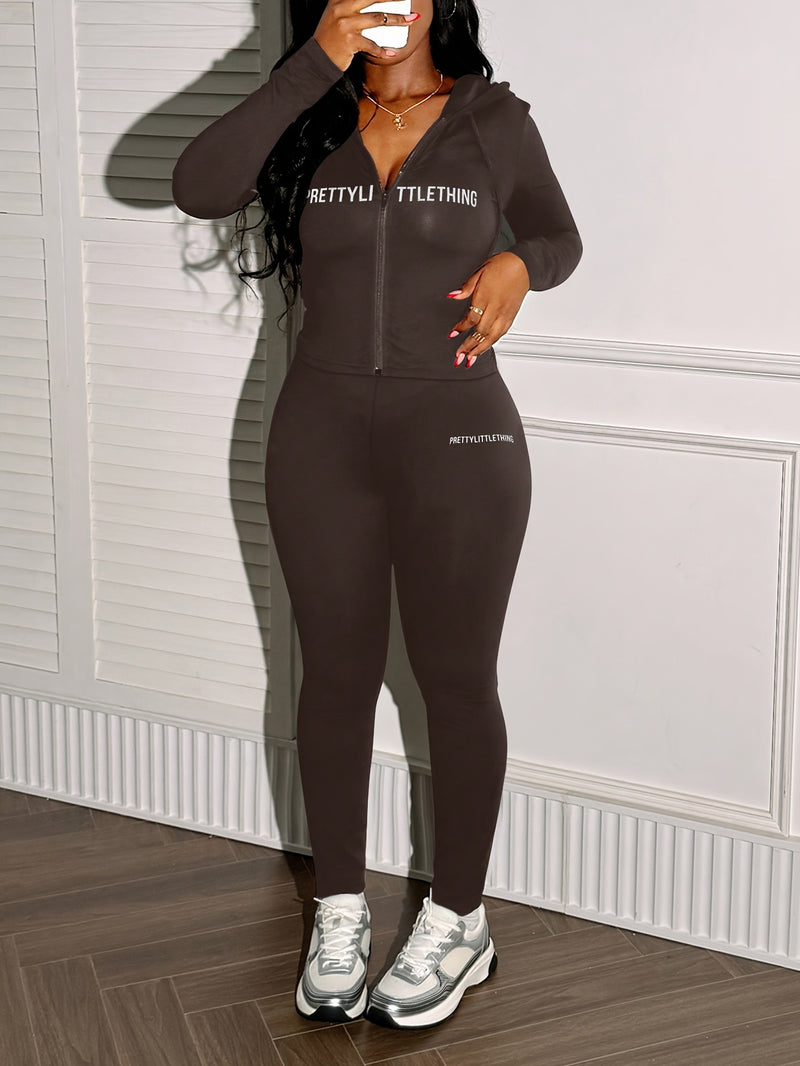 Women's Casual Stylish Zip-Up Hoodie with Long Sleeves And Letter Print.