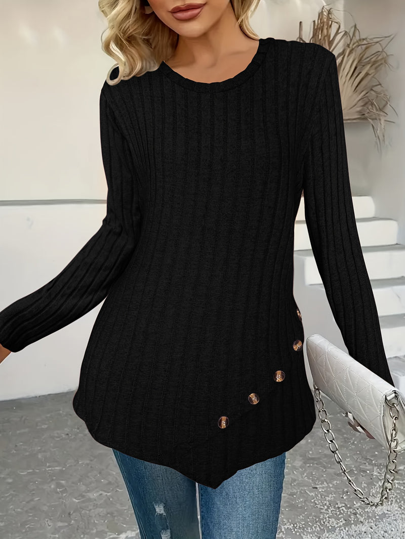 Women's Plus Size Lightweight Ribbed Long Sleeve T-Shirt.