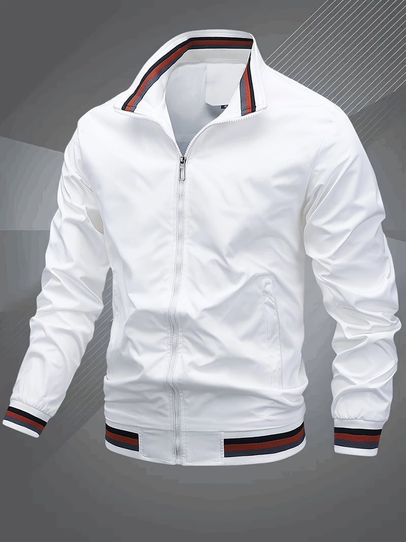 Men's Classic Design Baseball Collar Jacket For Spring Fall.