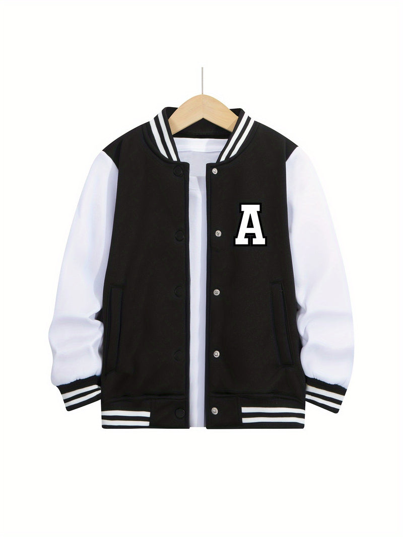 2pcs Boys  Winter Warm Letter 'A' Print Baseball Jacket & Pants Suit.