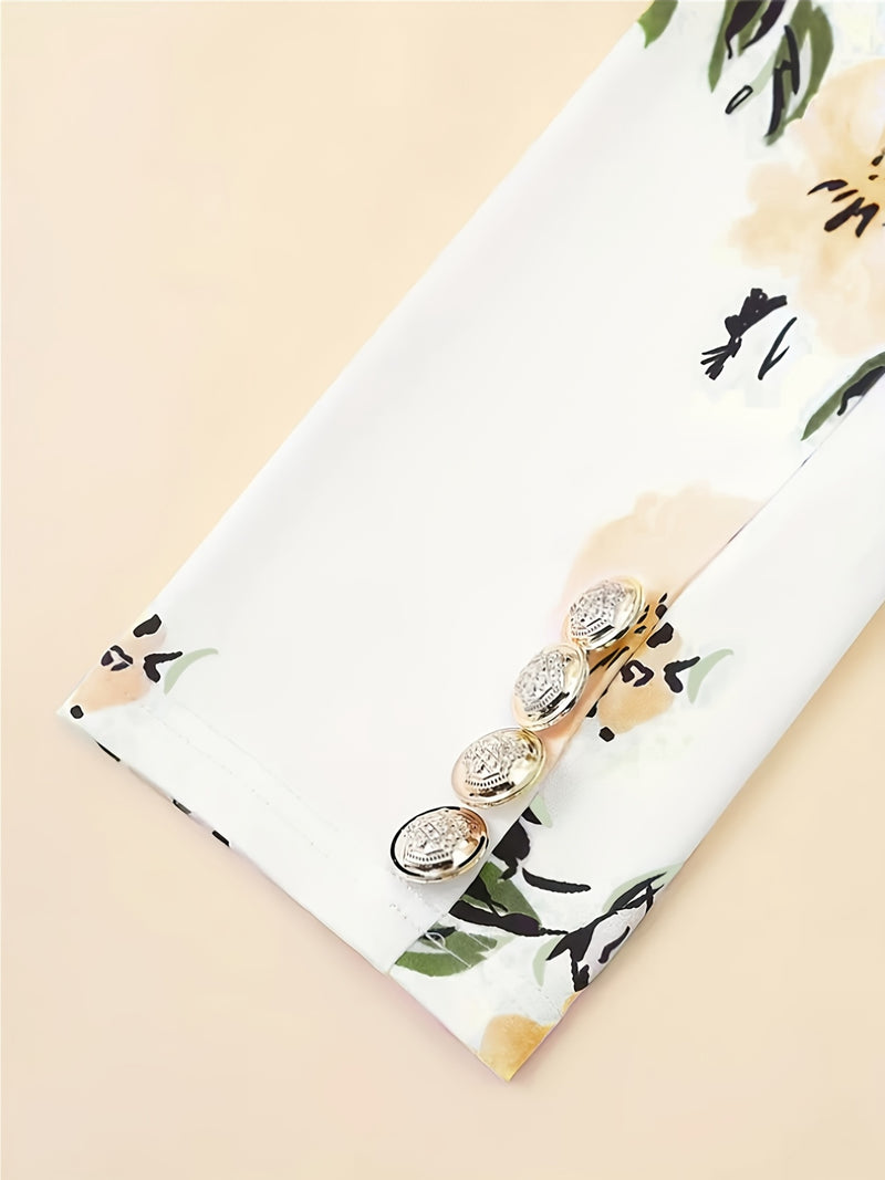 Women's Elegant Floral Print Blazer & Skirt Set.