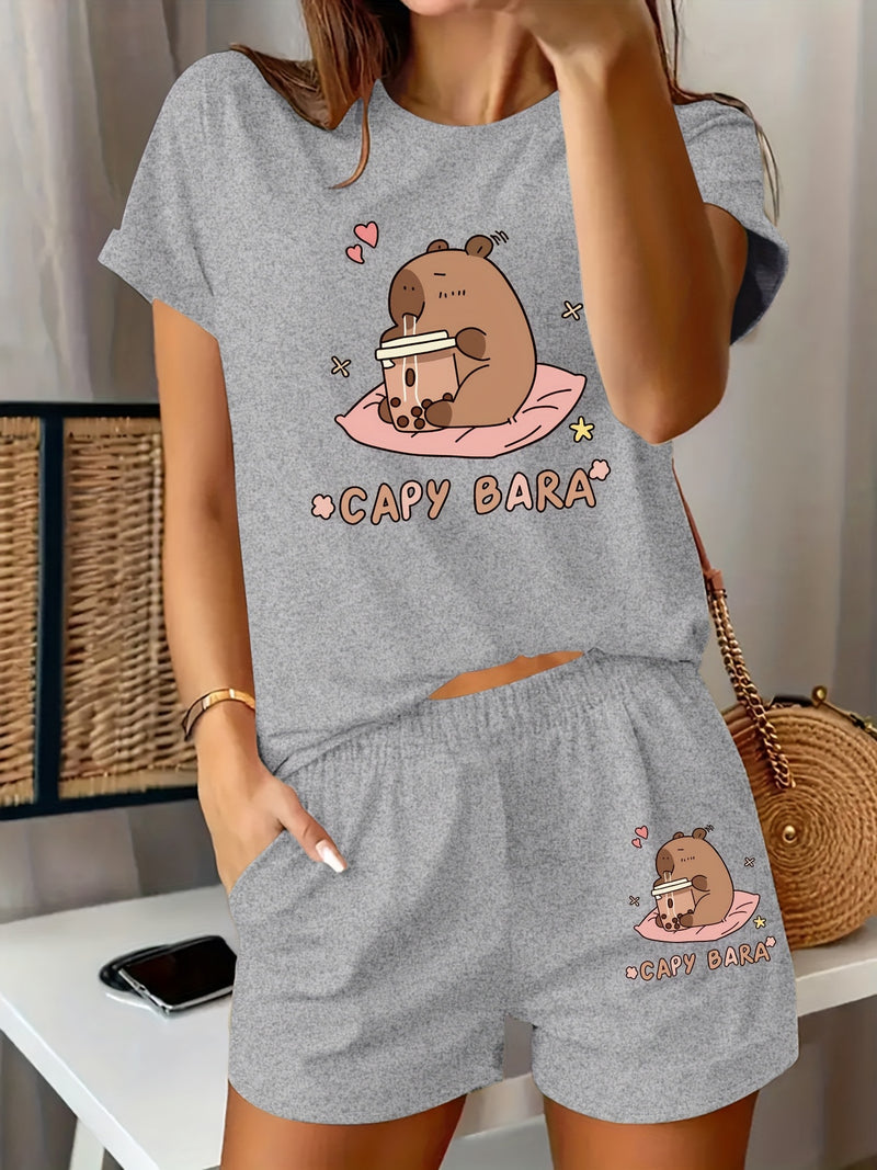 Women's Casual Graphic Print T-Shirt and Shorts.