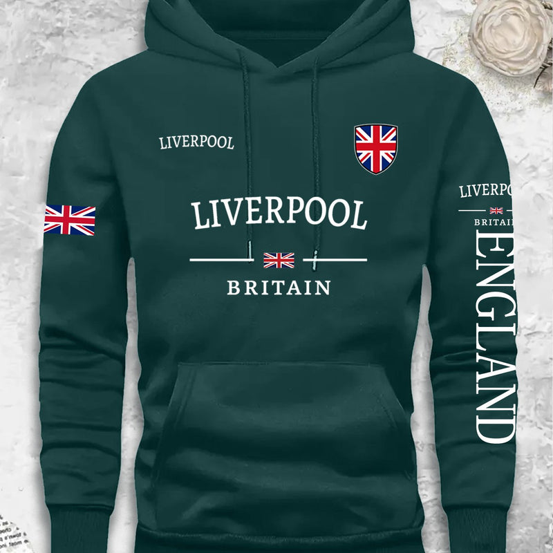 Men's Casual Versatile -Lined Hooded Sweatshirt with British Flag Print.