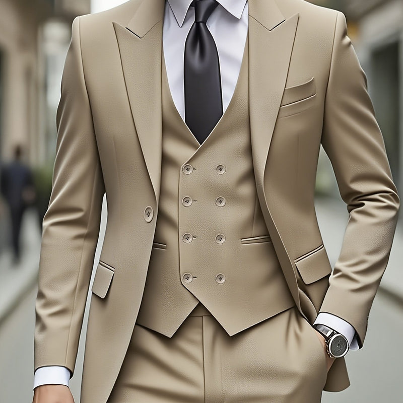 Men's Classic One-Button Suit - 3pcs Suit.