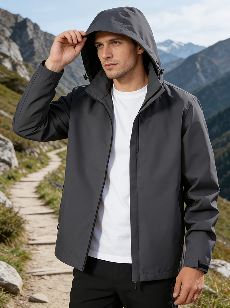 Spring Men'S Sports Jacket | Long Sleeve, Hooded, Zipper Closure.