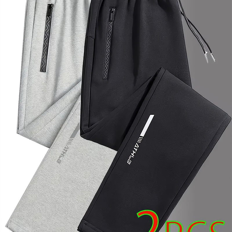2pcs Men's Straight-Leg Jogger Pants with Zipper.