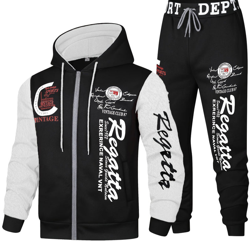 Men's Casual Sports Two-Piece Set Includes a Hooded Sweatshirt And Pants.