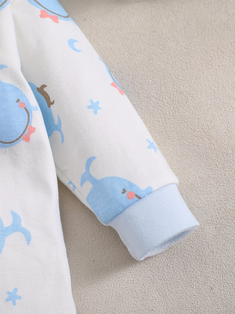 1pc Long Sleeve Knitted Bodysuit with Full Print.