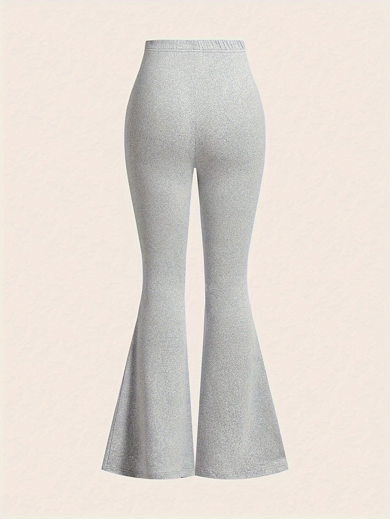 A Three-Piece Women's Solid Color High-Waisted Fitted Flared Pants Set.