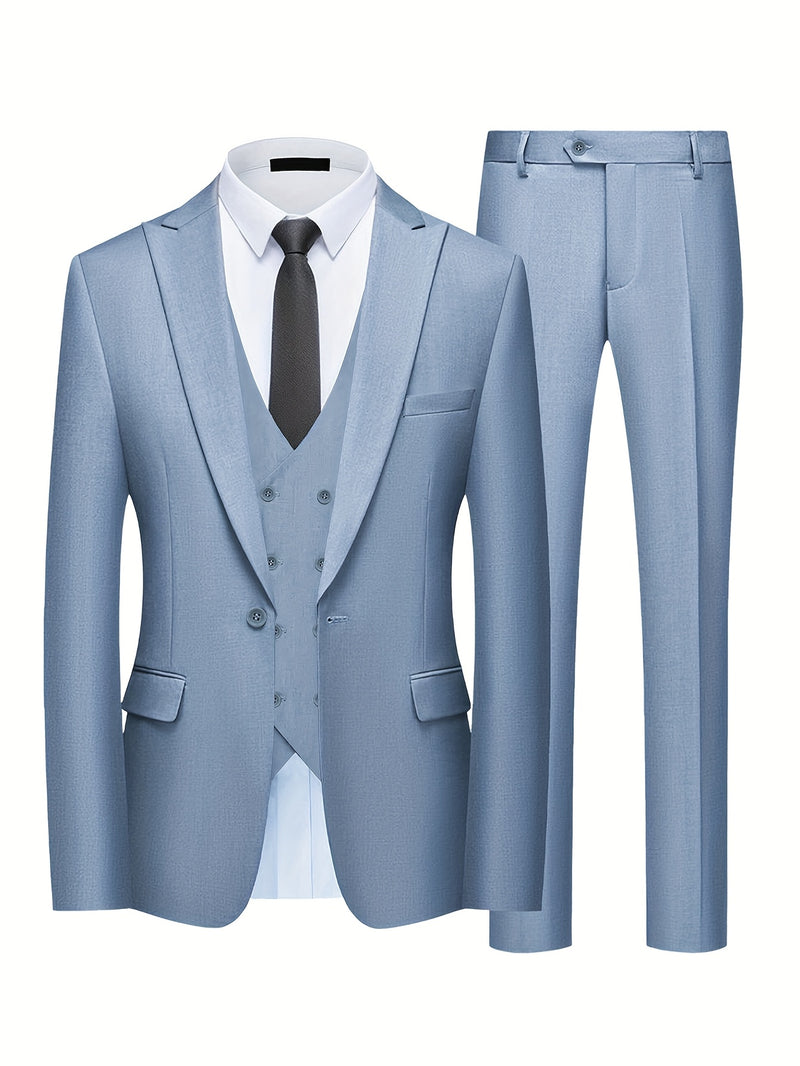 Men's Classic One-Button Suit - 3pcs Suit.