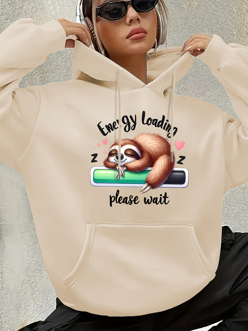Women's Cute Sloth & Letter Print Hoodie.