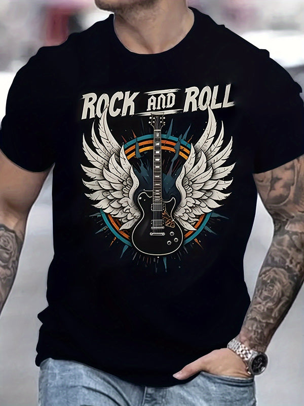 Men'S Rock Guitar Print T-Shirt.