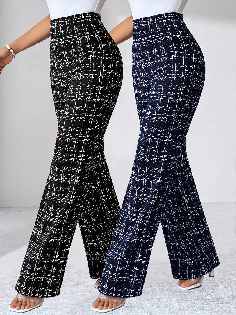 2pcs Casual Checkered Pattern, Straight-Leg Pants Set for All Occasions for Women.