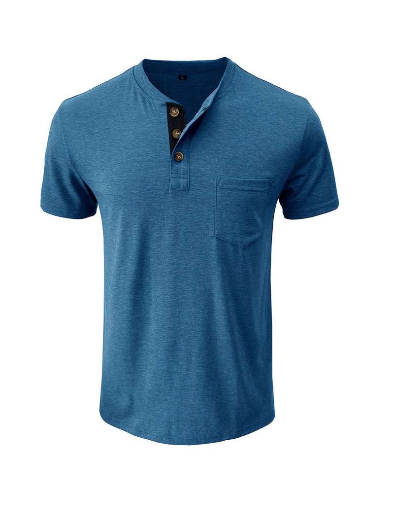 Men's Henley Round Neck Short Sleeve T-Shirt.