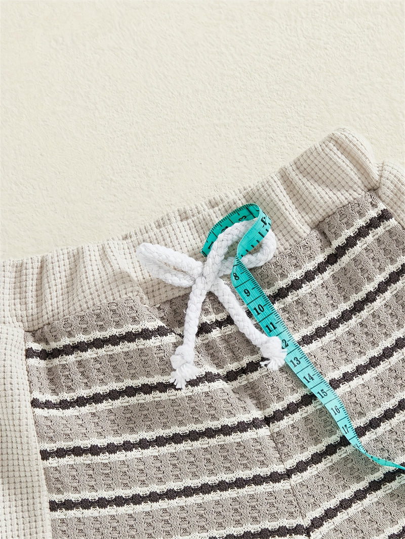 Toddler Boys Waffle Stripe Lapel Collar Sports Set.