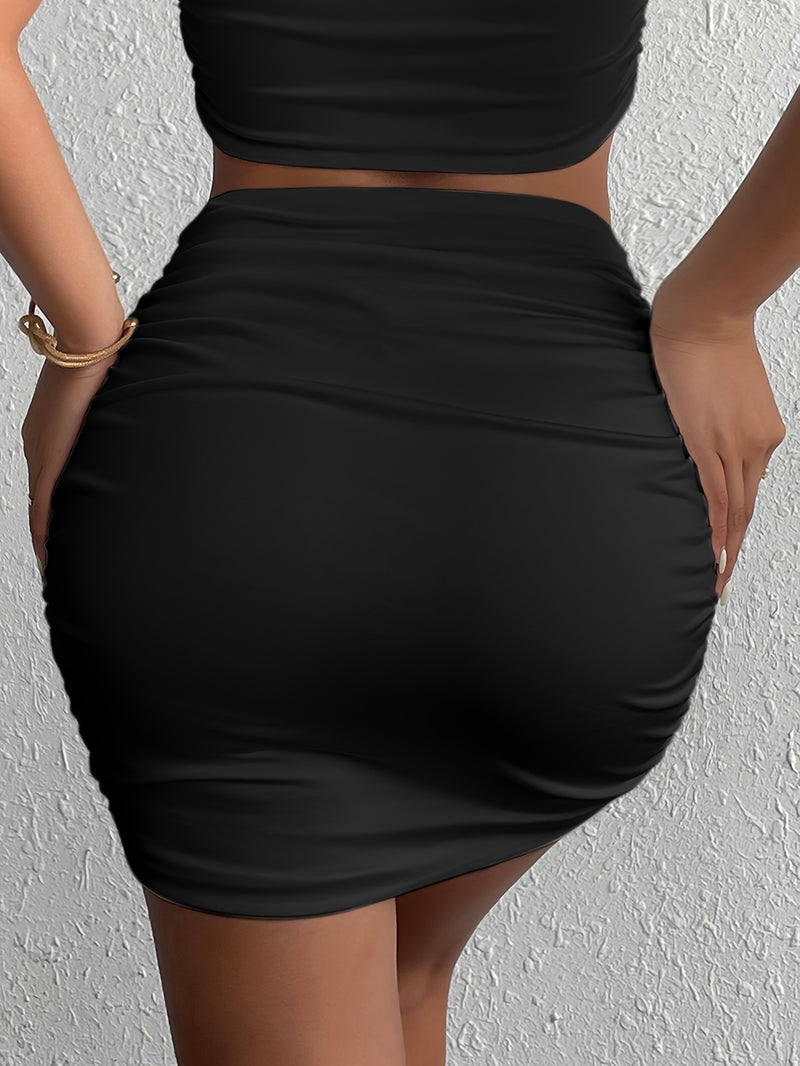 2023 Cross-Border Popular Split Pleated Regular Bodycon Women'S Short Skirt.