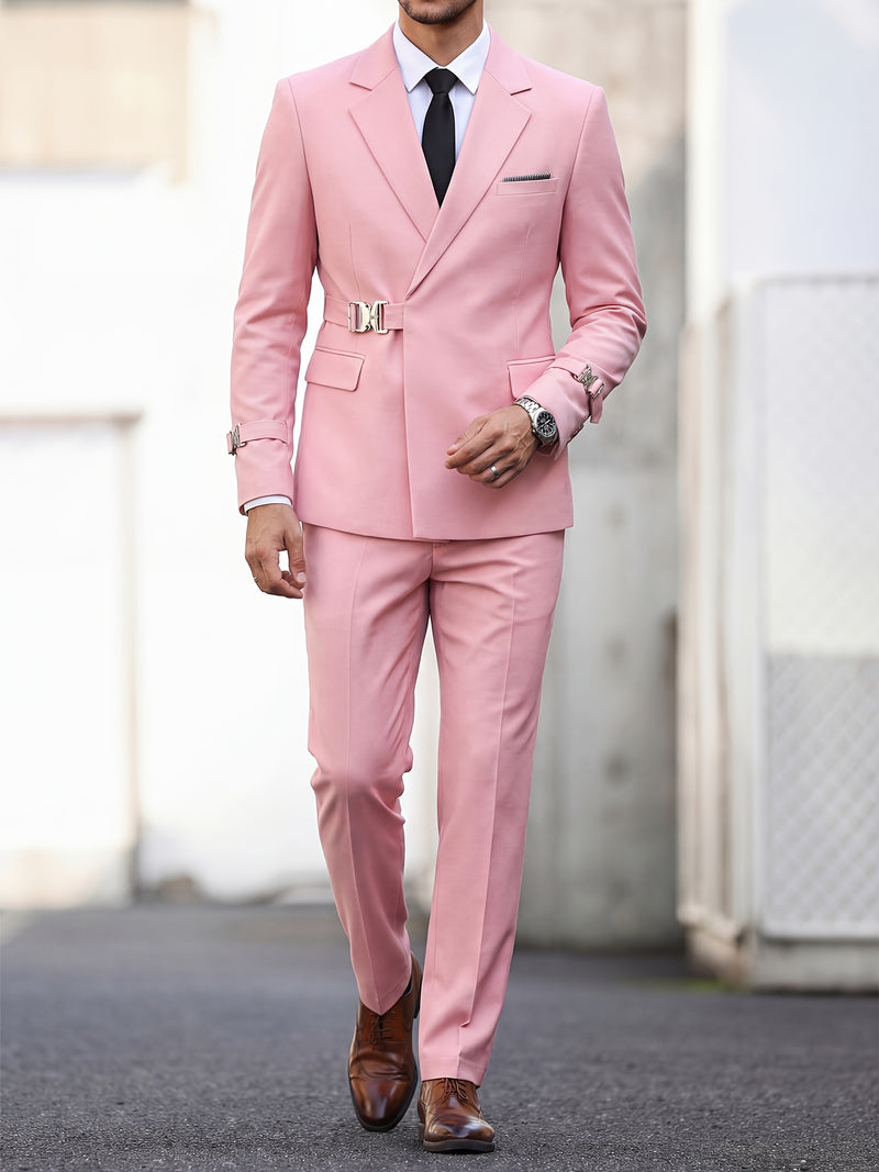 Men's 2pcs Suit Slim Fit Solid Jacket and Pants Set.