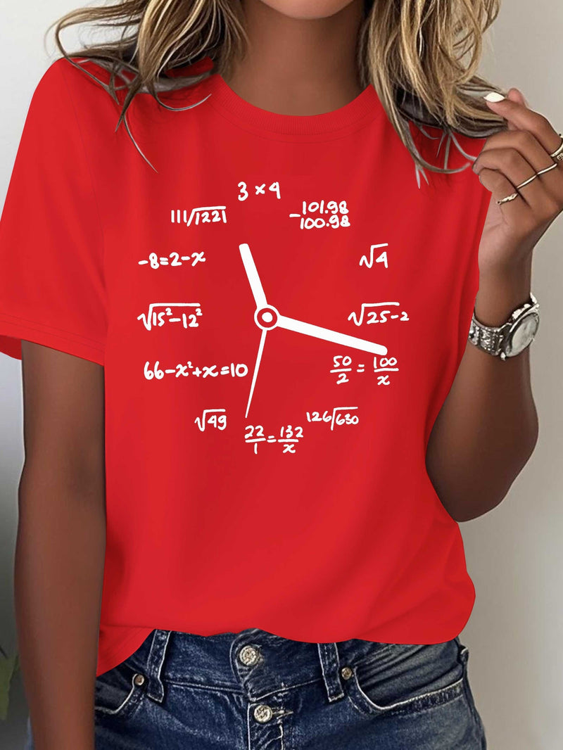 Women's Math & Clock Print T-Shirt.