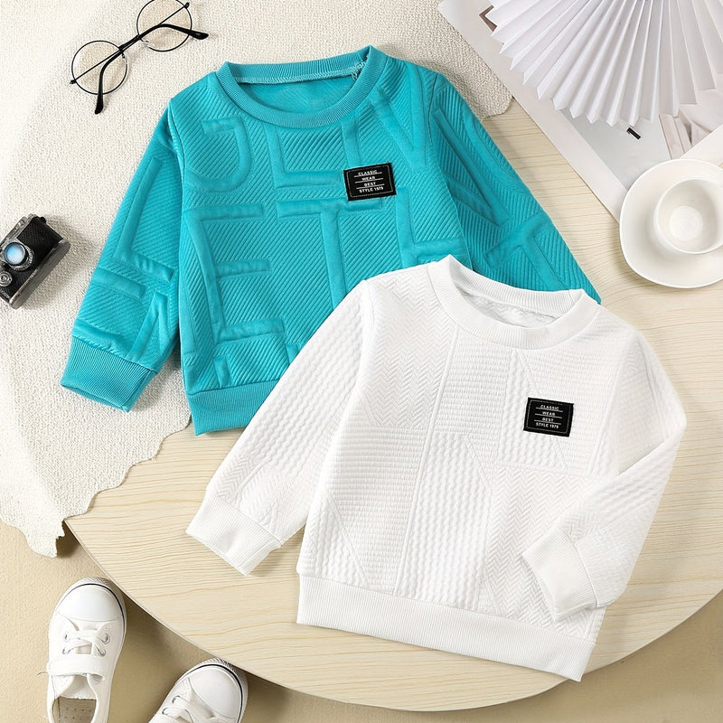 2pcs Boys New Warm Letter and Geometric Pattern Sweatshirt.