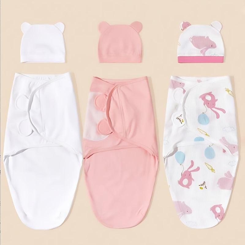 3pcs Newborn Swaddle Hat Set with Spring/summer Wrap.