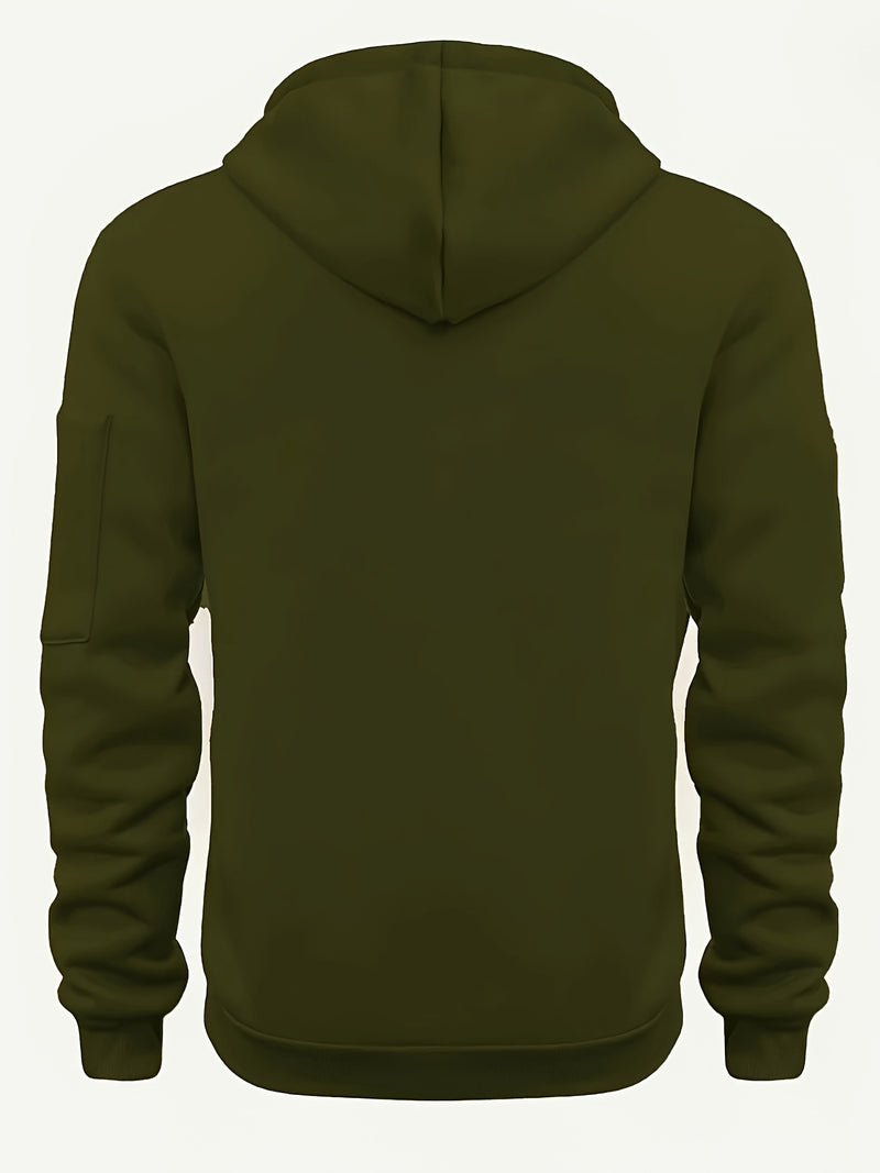 Men's Hoodie. Solid Color Long Sleeve Open Front Hooded Sweatshirt Jacket.