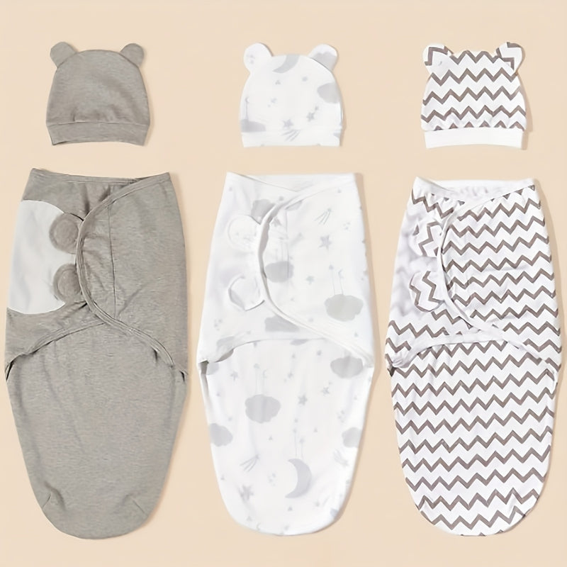 3pcs Newborn Swaddle Hat Set with Spring/summer Wrap.