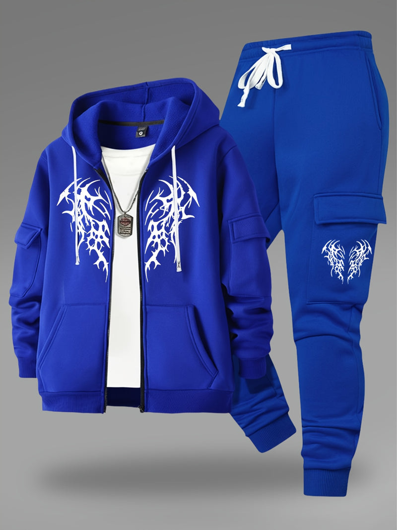 Men’s New Trendy Fashion Zip-Up Hoodie and Loose Cargo Pants.