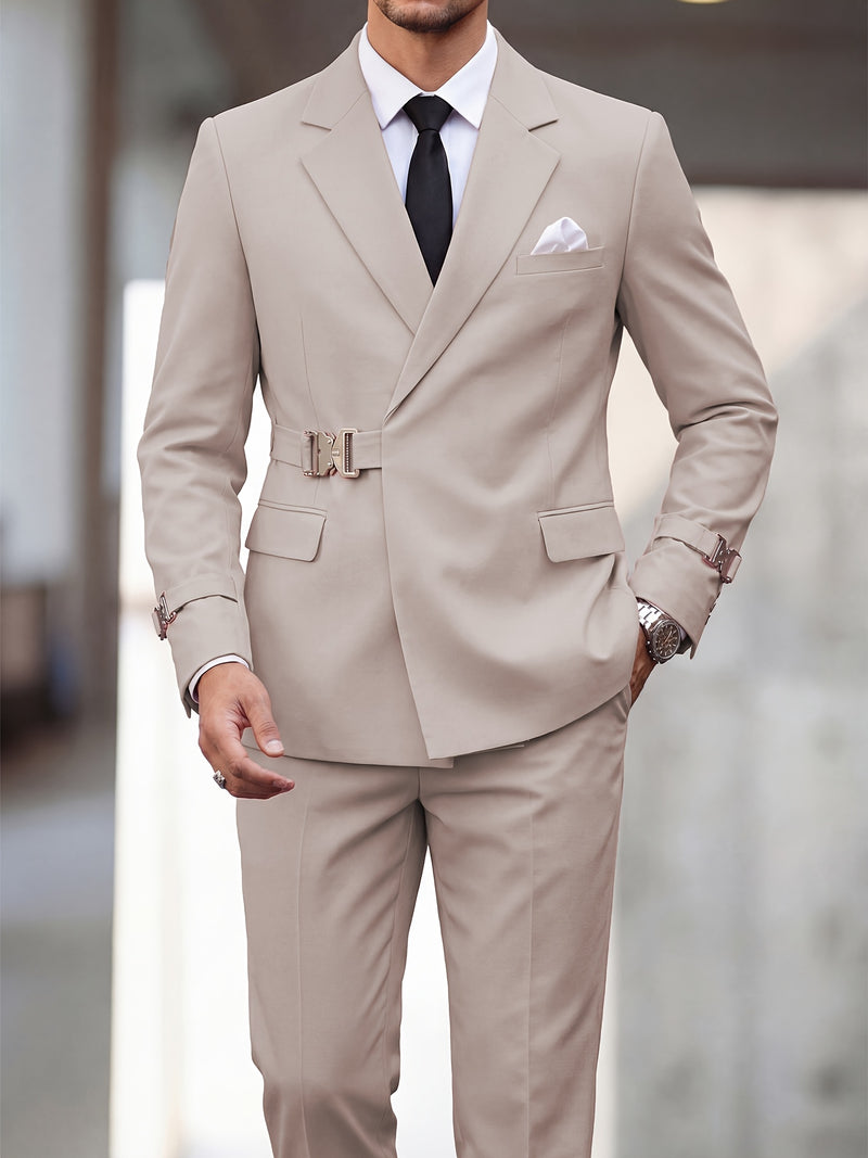 Men's 2pcs Suit Slim Fit Solid Jacket and Pants Set.
