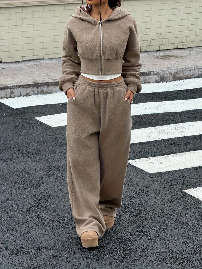 Women's Two-piece Set Includes a Zip-up Hoodie and Sweatpants.