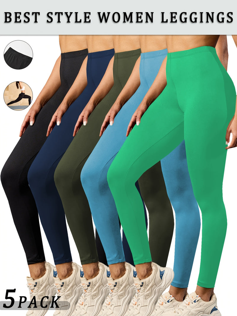 Set of 5 Ultra-Soft Athletic Leggings for Women, Designed for Workouts.