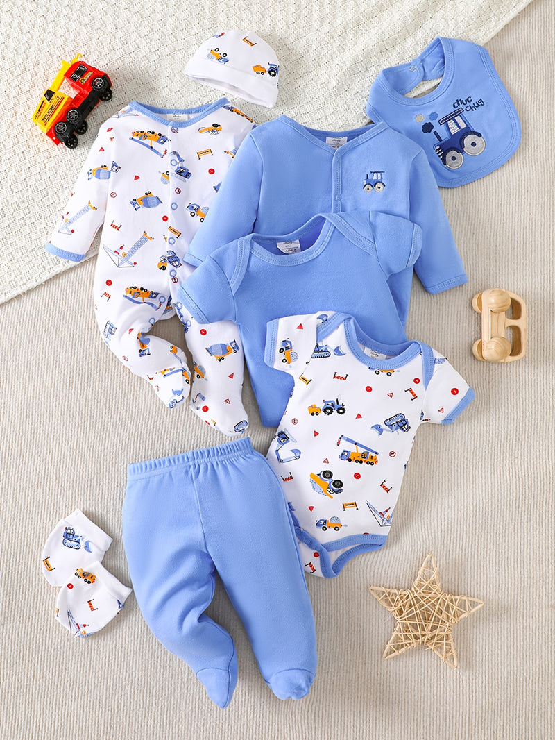 8pcs Newborn Baby Boy Bodysuit Set.