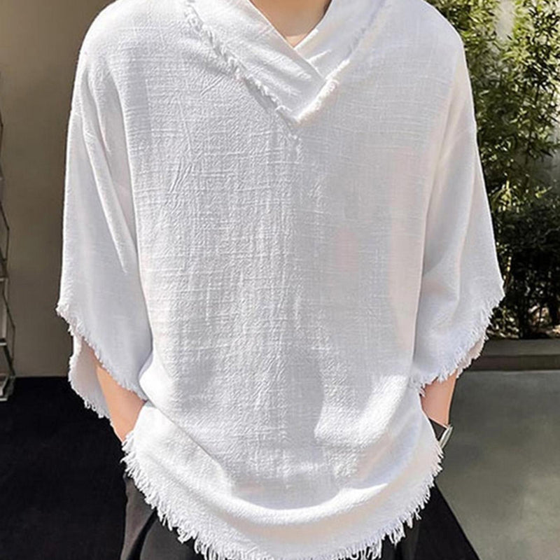 Men's Casual V-Neck Sleeve Semi-Transparent Loose-Fit T-Shirt.