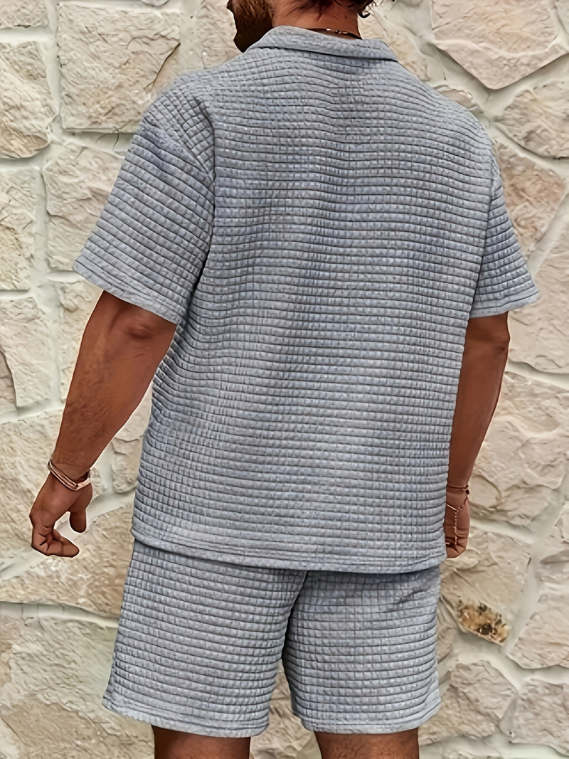 2pcs Men's summer sports set - Waffle Fitness T-shirt and shorts.