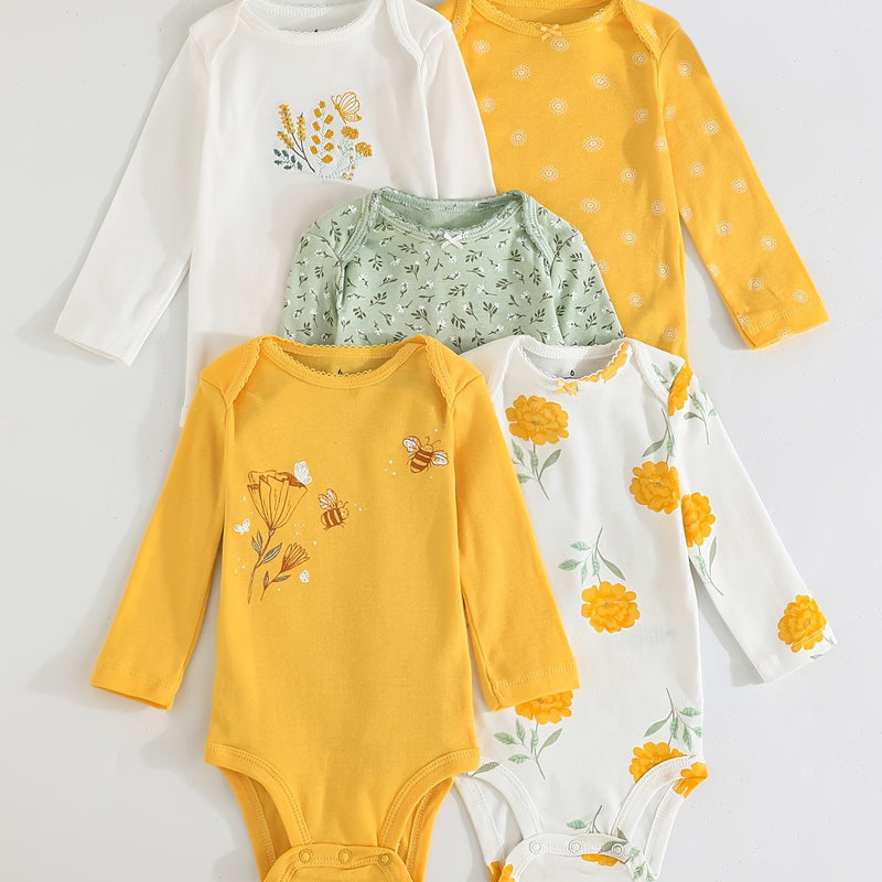 Children's Cartoon Animal Versatile Long-Sleeve Romper 5pcs Set.