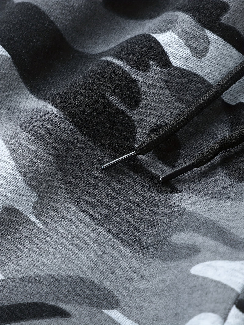 Men's Camouflage Print Hooded Sweatshirt and Jogger Set.