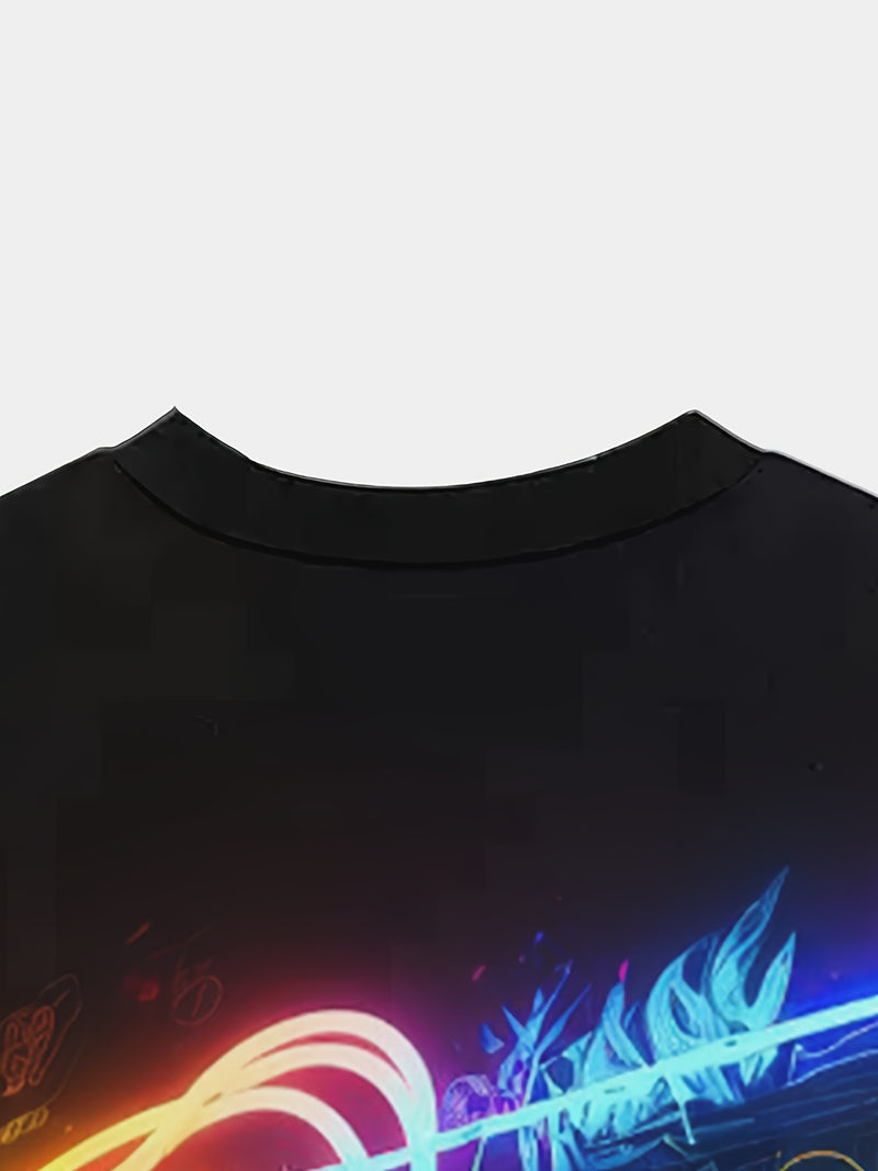 Men's Gaming Graphic T-Shirt - 3D Printed Neon Game Controller Design.